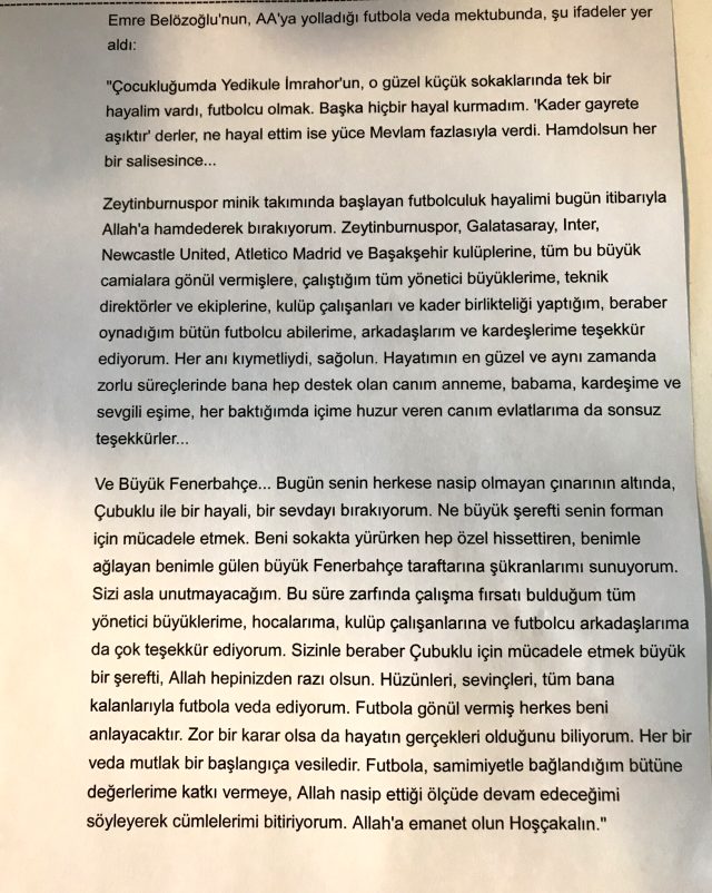 emre belözoğlu mektup